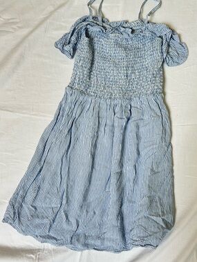 Girls Light Blue Pinstripe Sundress with Smocked Bodice
